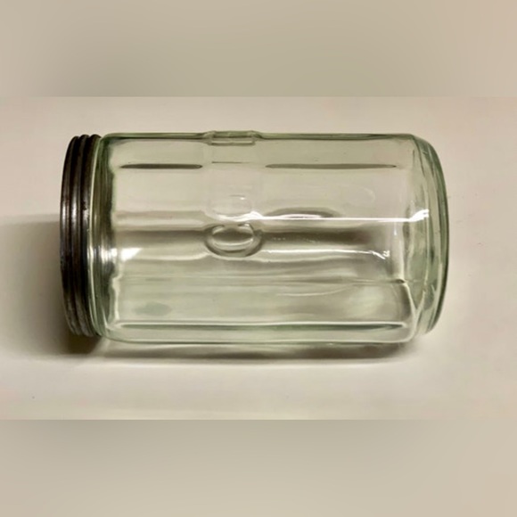 Vintage 1920s Ribbed Metal Lidded 7” Hoosier Glass Antique Coffee Jar - Picture 4 of 10